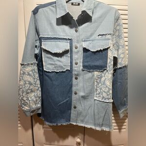 Blue Patchwork Denim Jacket  NWOT